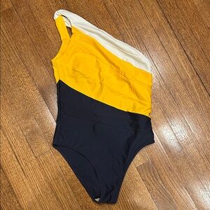 summersalt Women’s The Sidestroke Yellow, Navy & White Colorblock One Piece - 8
